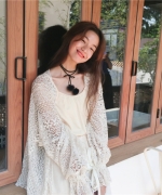 韓版 甜美小清新燈籠袖蕾絲罩衫